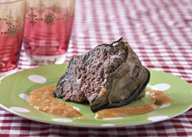 Charlotte d'aubergines au coulis de tomates - %%sitename%%