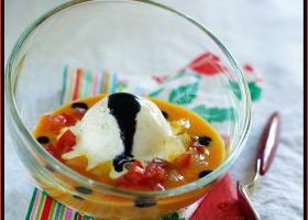 Crème glacée au chèvre coulis tiède carotte tomate et caramel balsamique - %%sitename%%