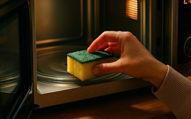 Ce geste simple réduit 60% des bactéries sur votre éponge : l'astuce micro-ondes à connaître absolument !
