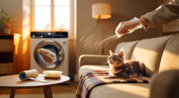 Voici la méthode en 10 minutes qui fait disparaître les poils de chat du canapé, validée par des plaids microfibre lavés à 40°C