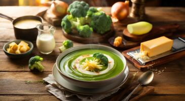 Voici la soupe de brocoli à la crème et cheddar, 800 g de brocoli et 100 g de fromage pour un velouté qui réchauffe l’automne
