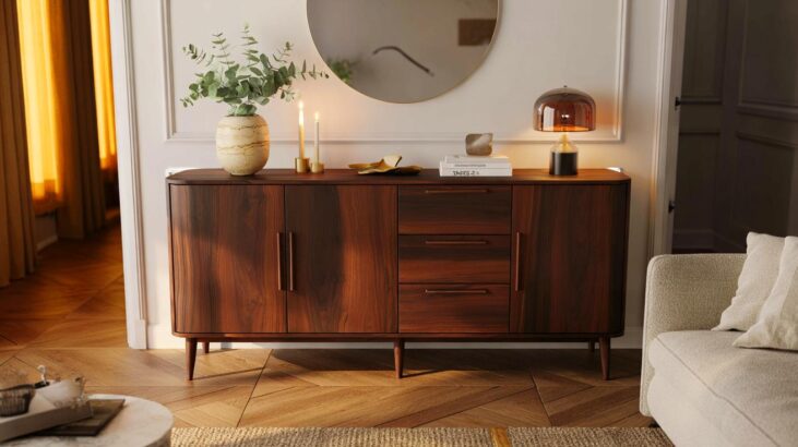 Ce buffet 4 portes effet bois à 239 € chez Conforama, valable jusqu'au 1er décembre, promet un salon plus chic sans effort