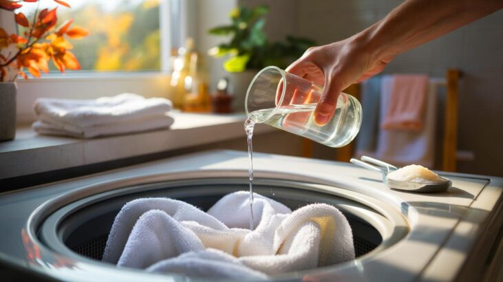 Voici la combine d’automne 2025 pour des serviettes sans odeur après lavage, avec un simple verre de vinaigre blanc