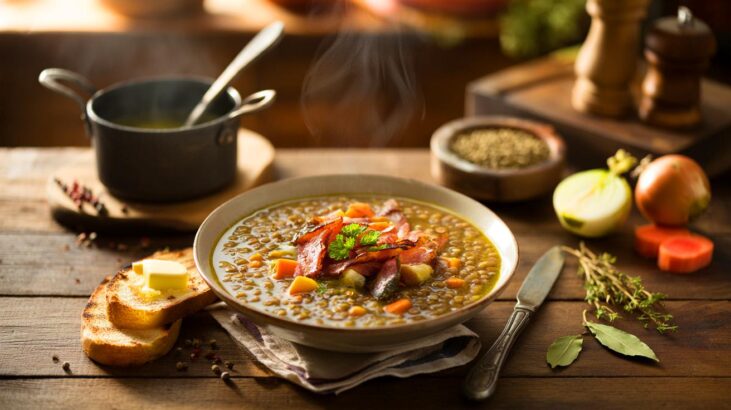 Voici la soupe de lentilles au lard qui réchauffe novembre 2025 pour moins de 2 € la portion sans ruiner les fins de mois