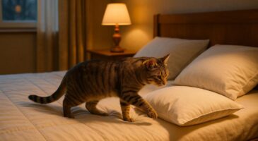 Votre chat sort de la litière puis grimpe sur votre lit : cette habitude n’est pas anodine pour votre santé