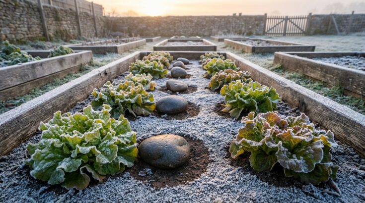 Salades d’hiver en danger : cette simple pierre au potager les protège du gel de décembre jusqu’à -5 °C