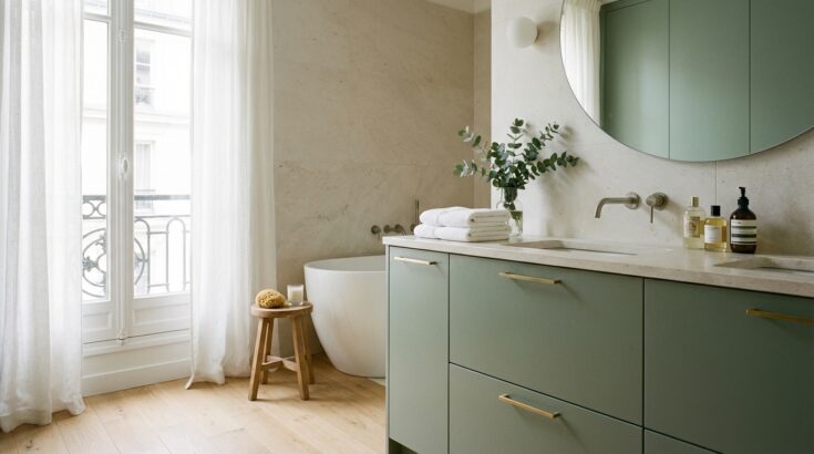 Salle de bain : vos meubles blancs sont dépassés, cette couleur apaisante s'impose en 2026
