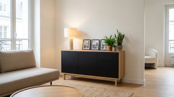 Ce buffet chêne et noir à moins de 160 € chez Cdiscount change votre salon bien plus que vous ne l’imaginez