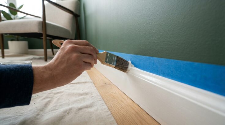 Peindre des plinthes : ce geste avec le ruban de masquage évite la bavure qui ruine vos murs neufs